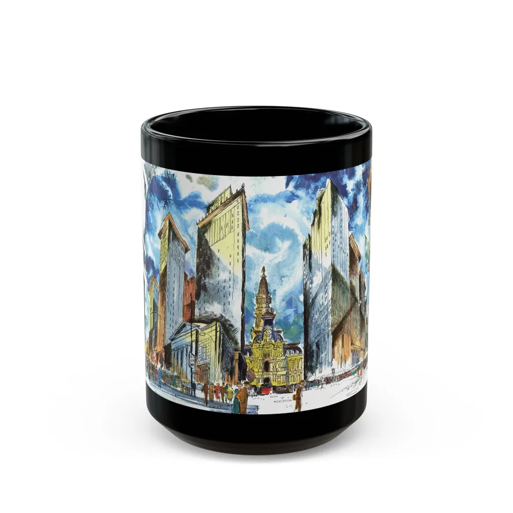 Broad and Chestnut Streets facing City Hall, Philadelphia - Black Coffee Mug-15oz-Go Mug Yourself