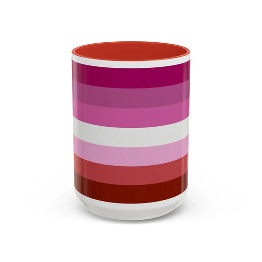 Lesbian Pride Flag - Accent Coffee Mug-15oz-Red-Go Mug Yourself