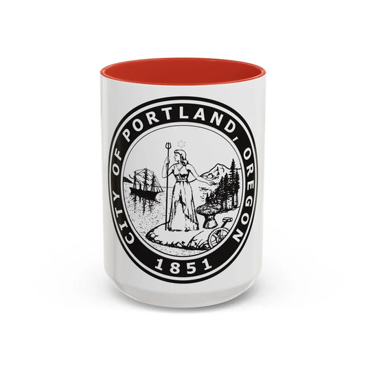 Seal of Portland Oregon - Accent Coffee Mug-15oz-Red-Go Mug Yourself