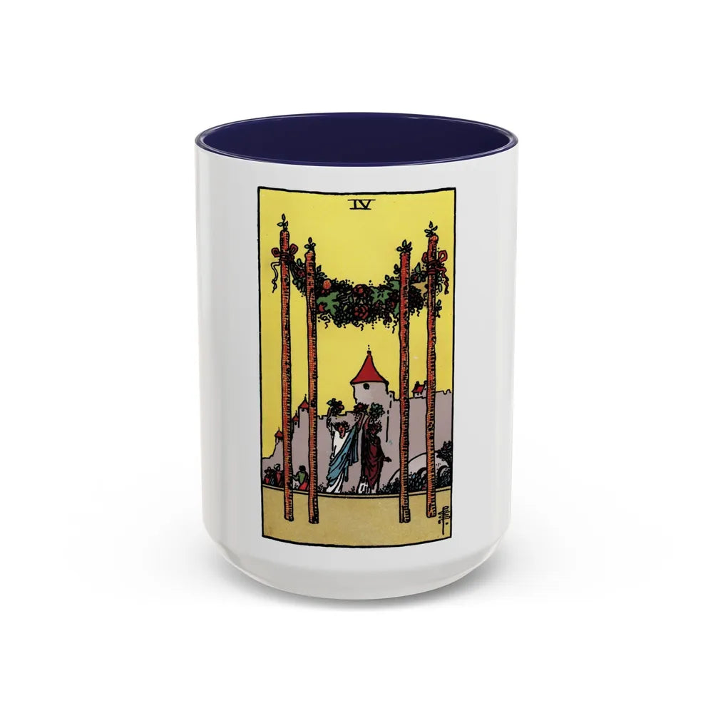 The 4 of Wands (Tarot Card) Accent Coffee Mug-15oz-Navy-Go Mug Yourself