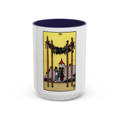 The 4 of Wands (Tarot Card) Accent Coffee Mug-15oz-Navy-Go Mug Yourself