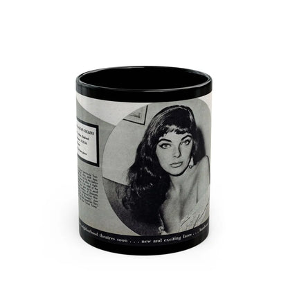 Joan Collins #688 - 1 B&W Portrait Head & Sholder Glamour Shot from Movie Star Magazine Circa 1950's (Vintage Female Icon) Black Coffee Mug-11oz-Go Mug Yourself