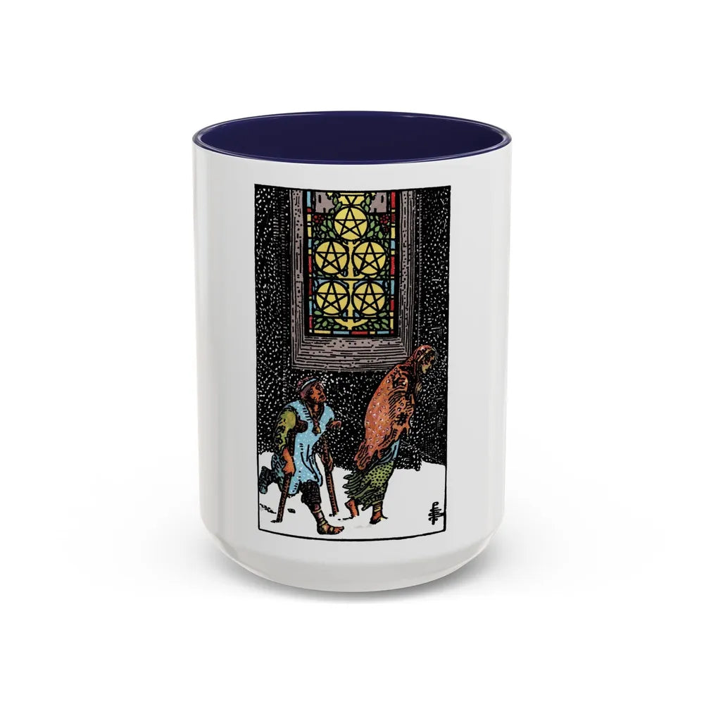 The 5 of Pentacles (Tarot Card) Accent Coffee Mug-15oz-Navy-Go Mug Yourself