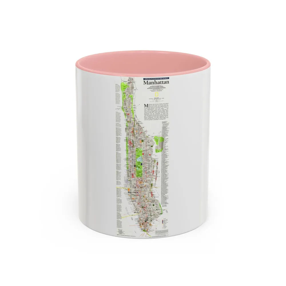 USA - Manhattan (1990) (Map) Accent Coffee Mug-11oz-Pink-Go Mug Yourself