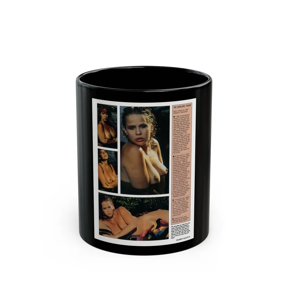 Linda Blair #302 - Celebrity Sleuth Mag. - 1 Page 4 Photos with, article (Vintage Female Icon) Black Coffee Mug-11oz-Go Mug Yourself