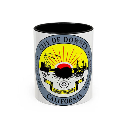 Seal of Downey California - Accent Coffee Mug-11oz-Black-Go Mug Yourself