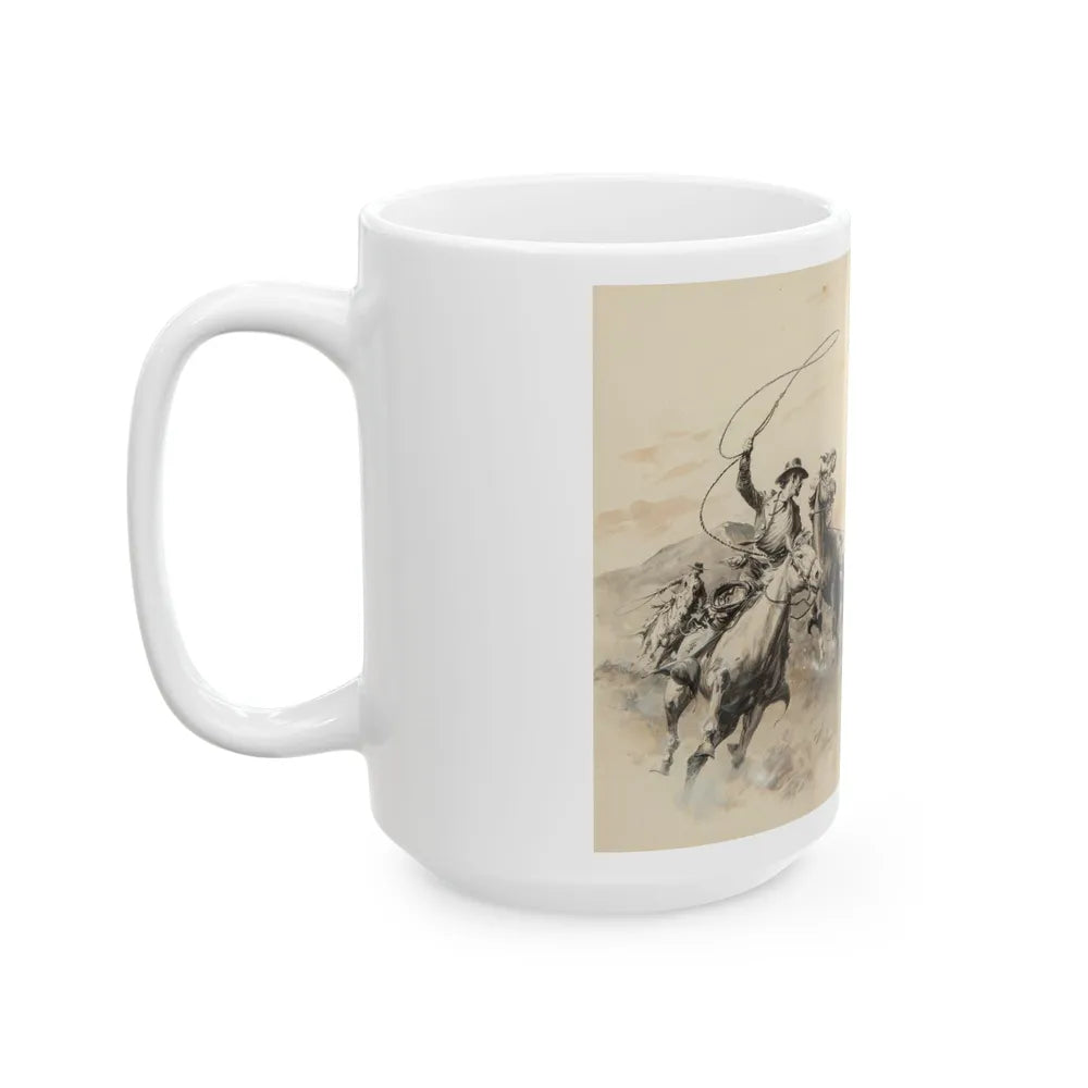 Cowboys Roping Steer - White Coffee Mug-Go Mug Yourself