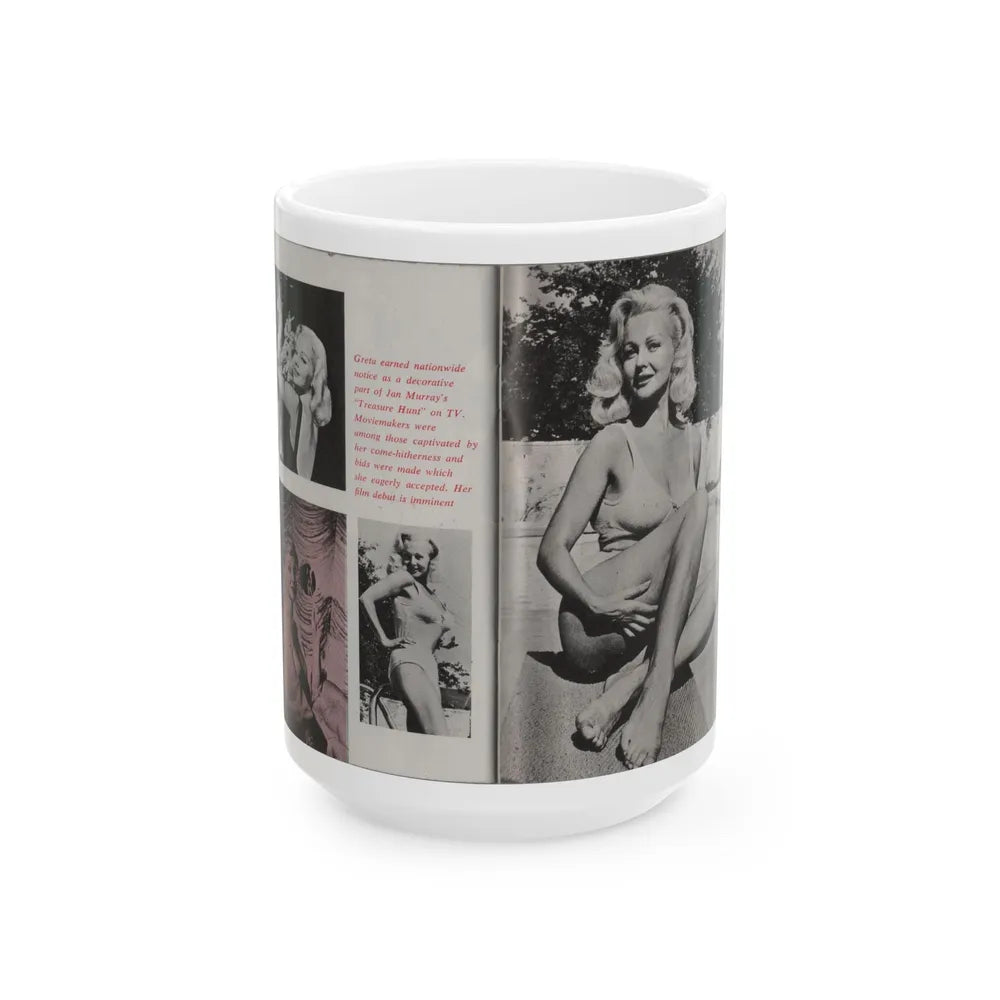 Greta Thyssen #43 - Pose! Pocket Mag. July '58 - 4 B&W Photos & Caption (Vintage Female Icon) White Coffee Mug-15oz-Go Mug Yourself