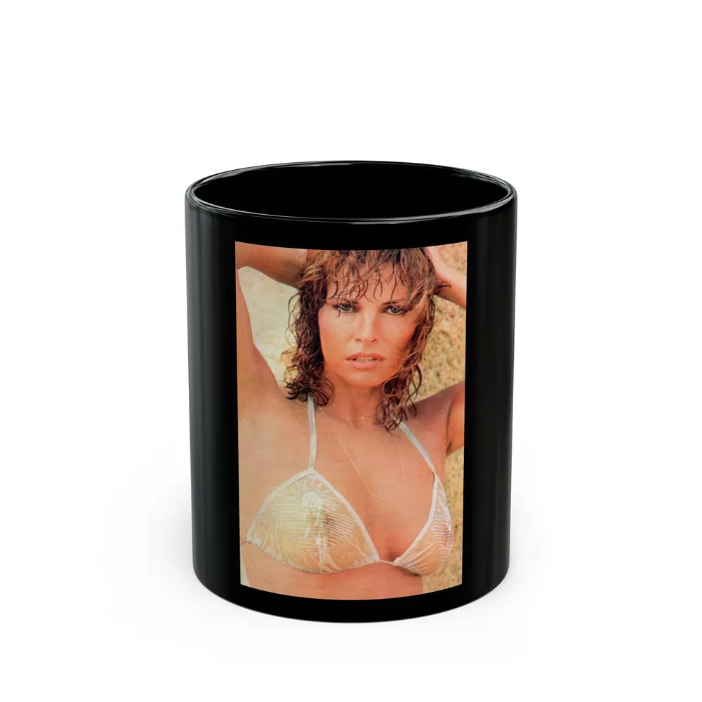 Raquel Welch #227 - See through top (Vintage Female Icon) Black Coffee Mug-11oz-Go Mug Yourself