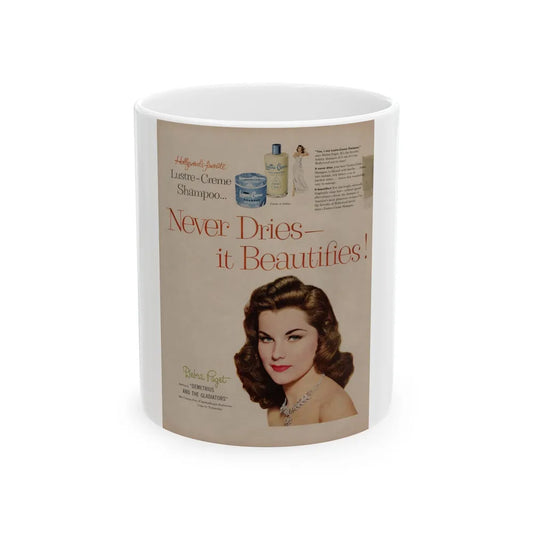 Debra Paget #673 - 10x13 1954 Color Glamour Portrait Lustre-Creme Shampoo Page (Vintage Female Icon) White Coffee Mug-11oz-Go Mug Yourself