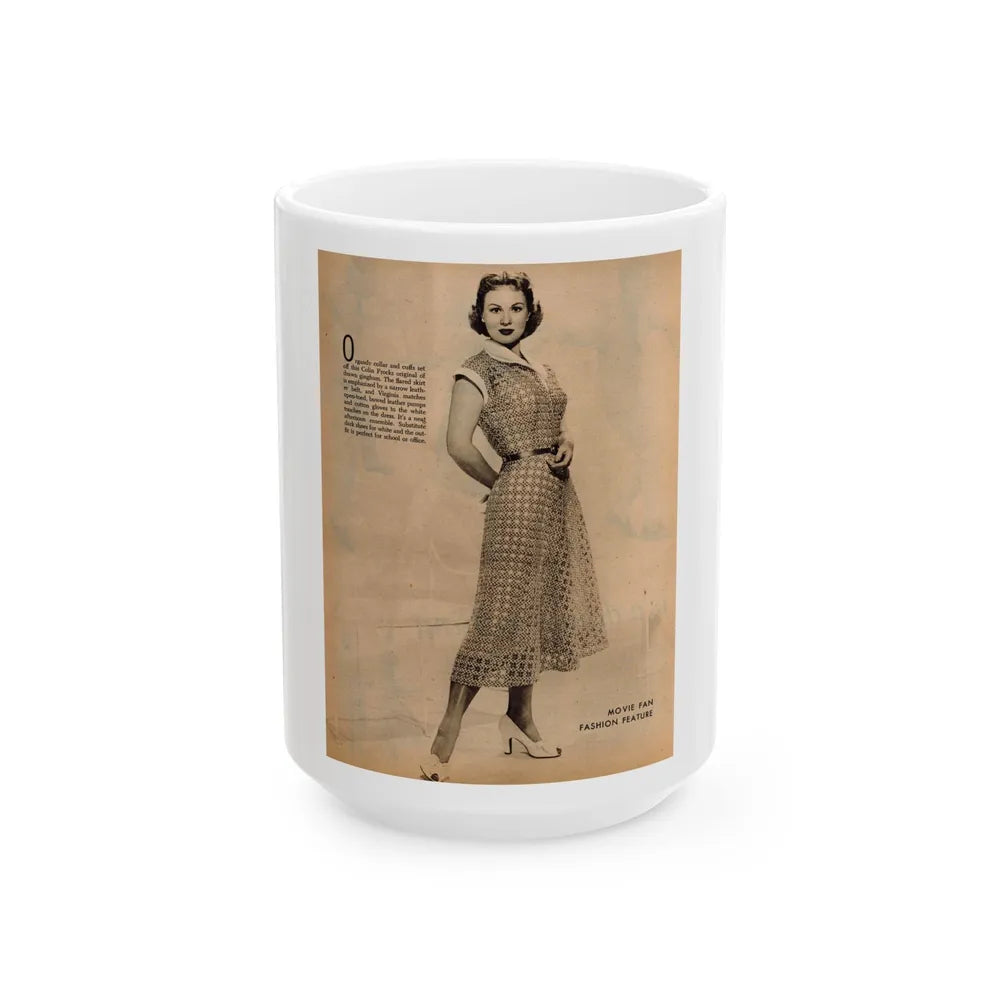 Virginia Mayo #229 - 1 Full Page Fashion Photo & Caption from Movie Fan Magazine Circa Late 40's or 50's (Vintage Female Icon) White Coffee Mug-15oz-Go Mug Yourself