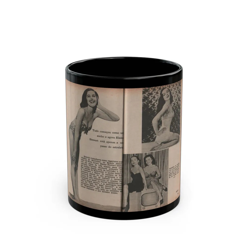 Elaine Stewart #172 - Pages 2 & 3 of 5 with, 3 Page B&W Photos & Captions from Aconteceu MARCO DE 1955 Brazilian Digest Mag. (Vintage Female Icon) Black Coffee Mug-11oz-Go Mug Yourself