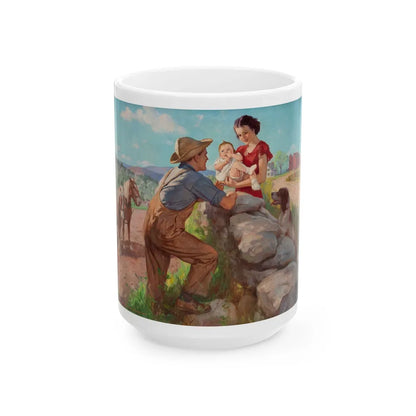 Family on the Farm, calendar illustration - White Coffee Mug-15oz-Go Mug Yourself