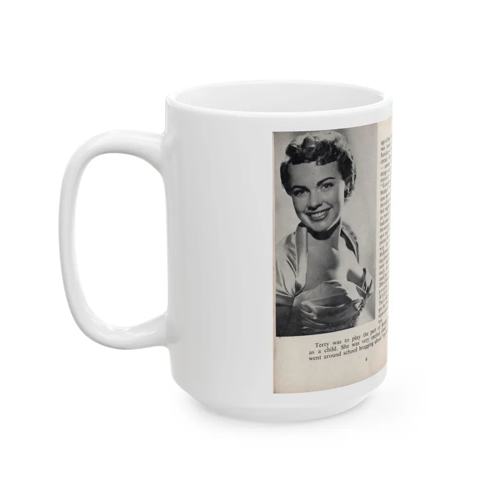 Terry Moore #438 - 66 PHOTOGRAPHS OF Terry MOORE U.K. Pocket Mag. Pages 6 & 7 (Vintage Female Icon) White Coffee Mug-Go Mug Yourself