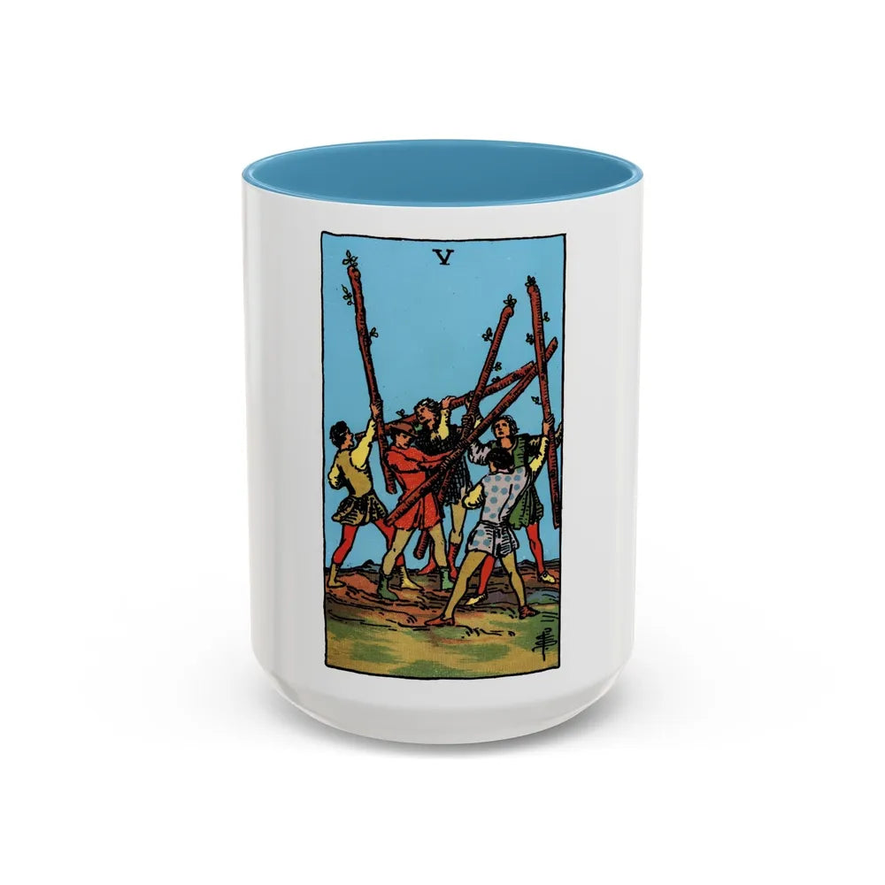 The 5 of Wands (Tarot Card) Accent Coffee Mug-15oz-Light Blue-Go Mug Yourself