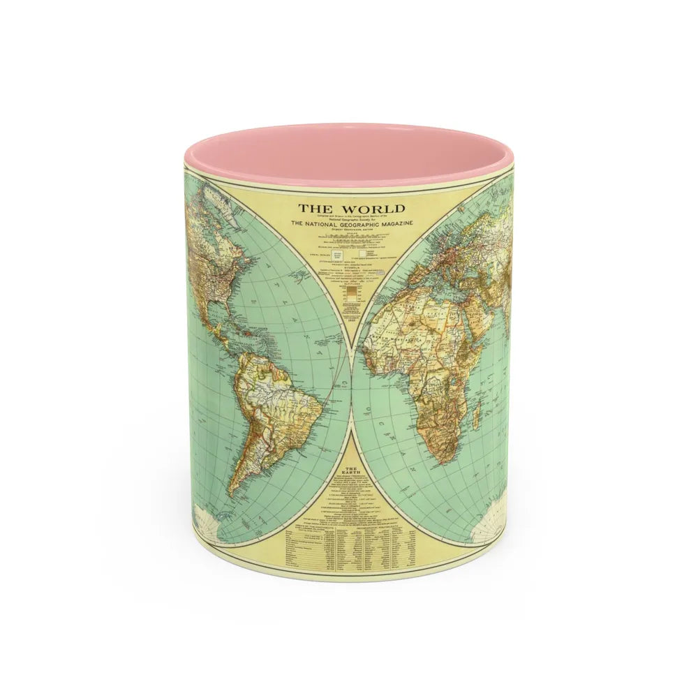 World Map (1935) (Map) Accent Coffee Mug-11oz-Pink-Go Mug Yourself