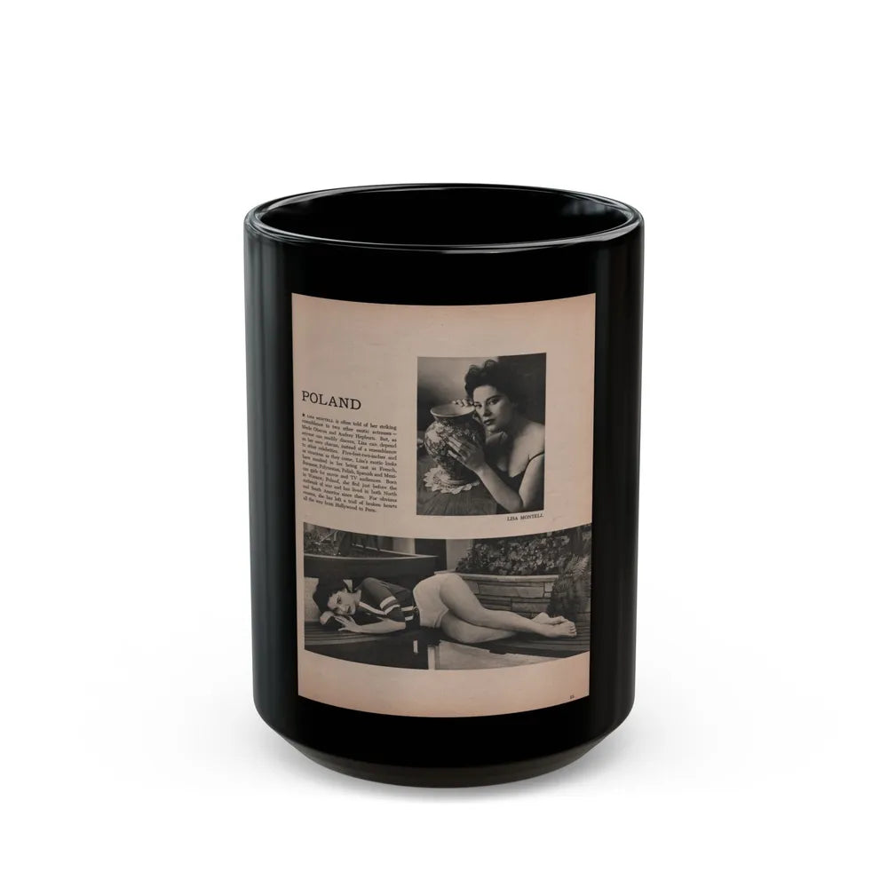 Lisa Montell #20 - International Pin-Ups Mag. '57 - 2 B&W Photos & Small Article (Vintage Female Icon) Black Coffee Mug-15oz-Go Mug Yourself