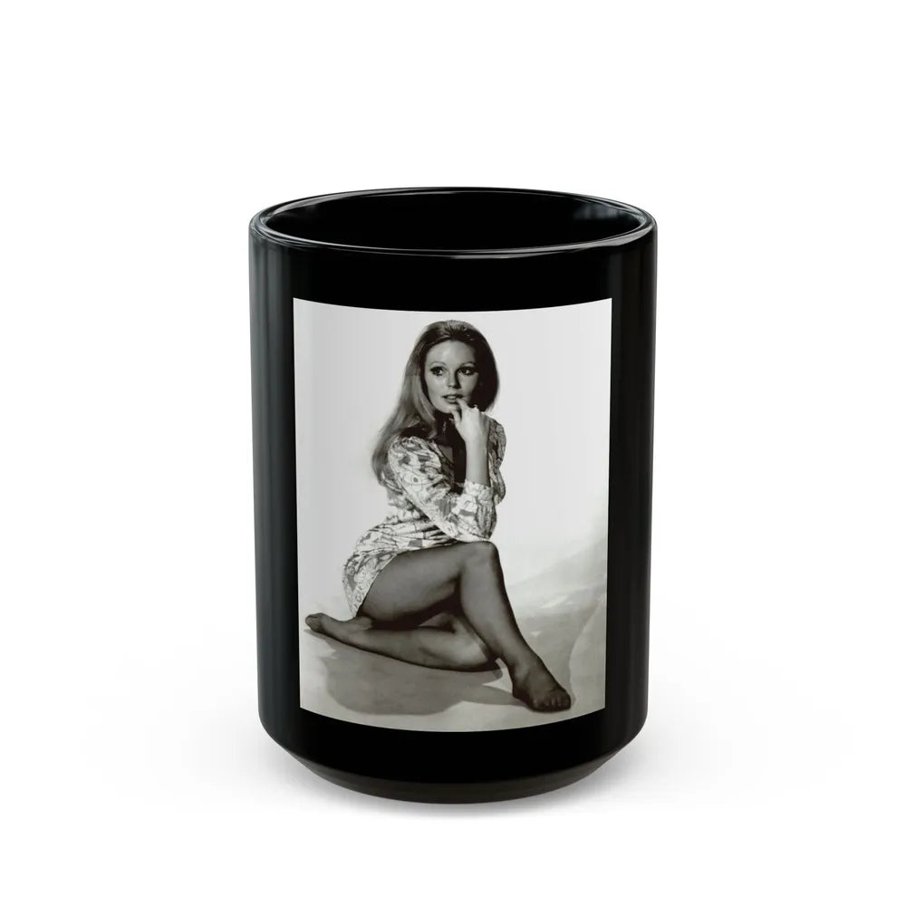 Veronica Carlson #10 - 8x10 B&W Glamour Full Body Dress & Stockings Shot #02 (Vintage Female Icon) Black Coffee Mug-15oz-Go Mug Yourself