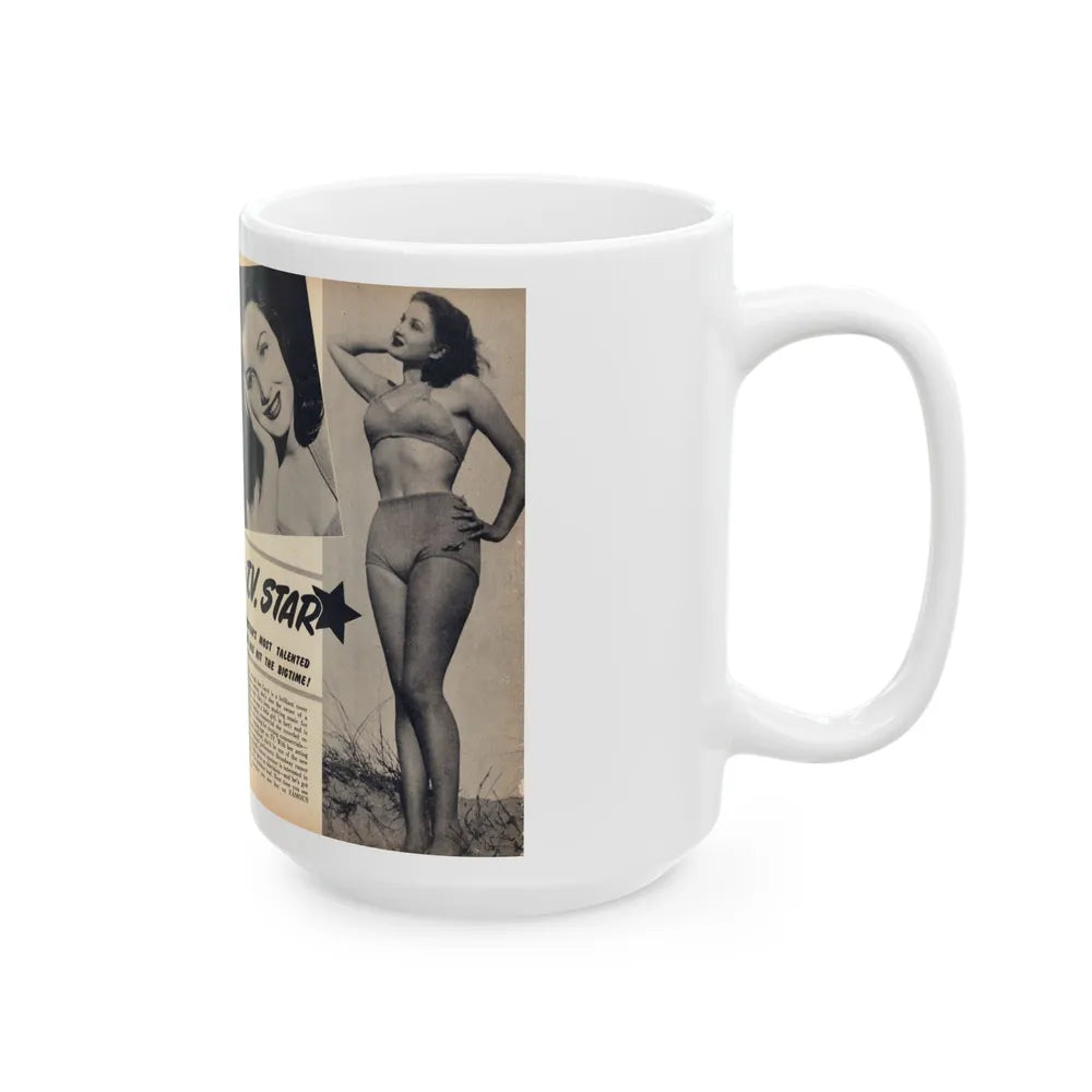 Carol Ohmart #75 - Pages 1 & 2 of 2 with, Carol+5 B&W Photos including 2 Mag. Covers & Brief Article from Famous MODELS Mag. March-April '51 (Vintage Female Icon) White Coffee Mug-Go Mug Yourself