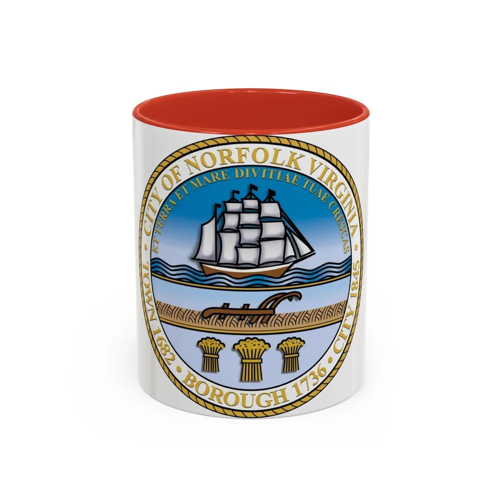 Seal of Norfolk Virginia - Accent Coffee Mug-11oz-Red-Go Mug Yourself