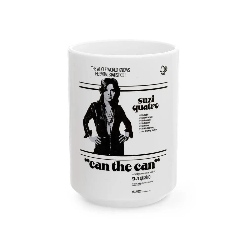 Suzi Quatro 1973 (Music Poster) White Coffee Mug-15oz-Go Mug Yourself