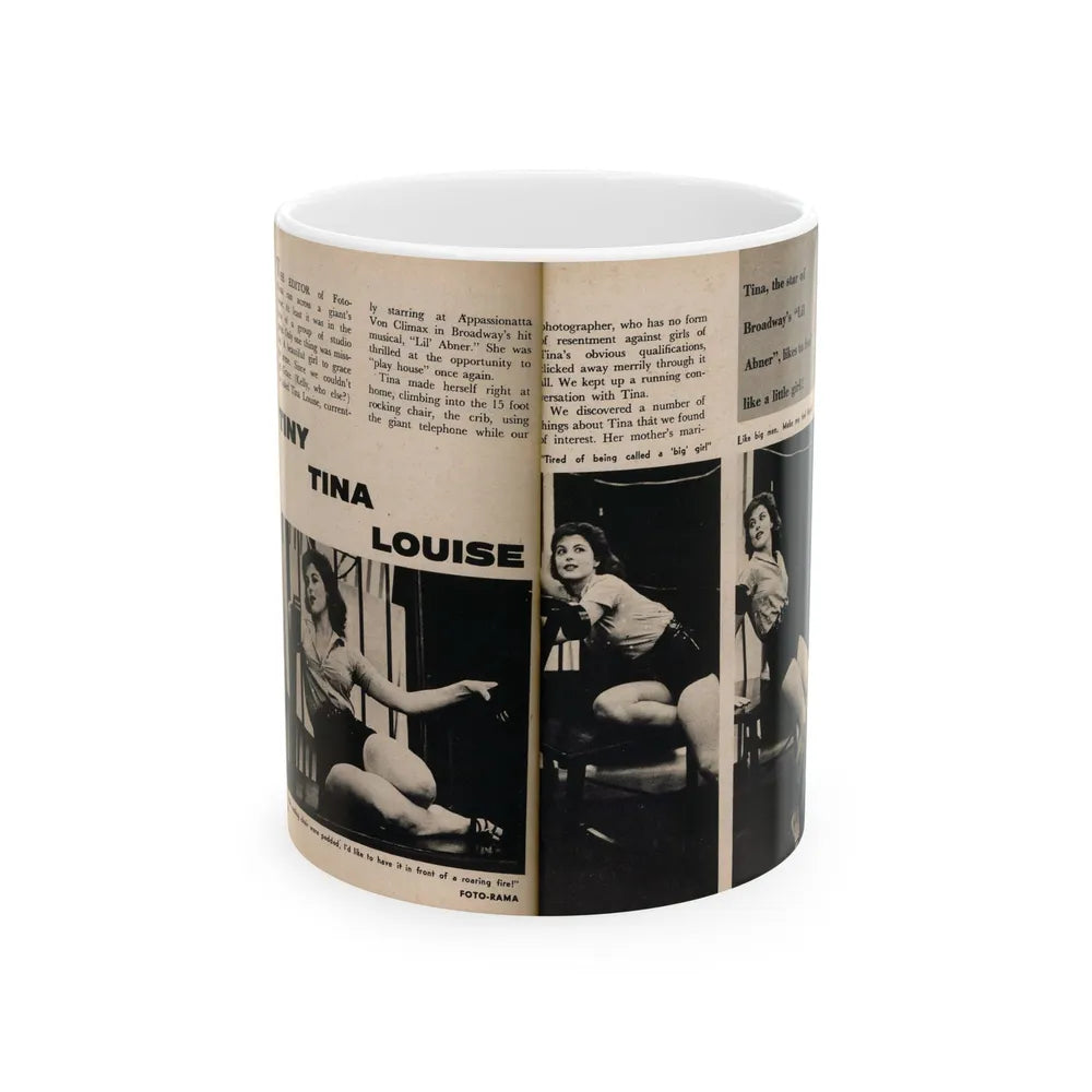 Tina Louise #131 - 2 Pages, 3 B&W Photos, Short Article & Captions from Foto-rama Digest Mag. May '58 (Vintage Female Icon) White Coffee Mug-11oz-Go Mug Yourself