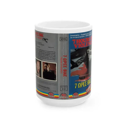 7 HOURS OF VIOLENCE (VHS COVER) - White Coffee Mug 15oz - Go Mug Yourself