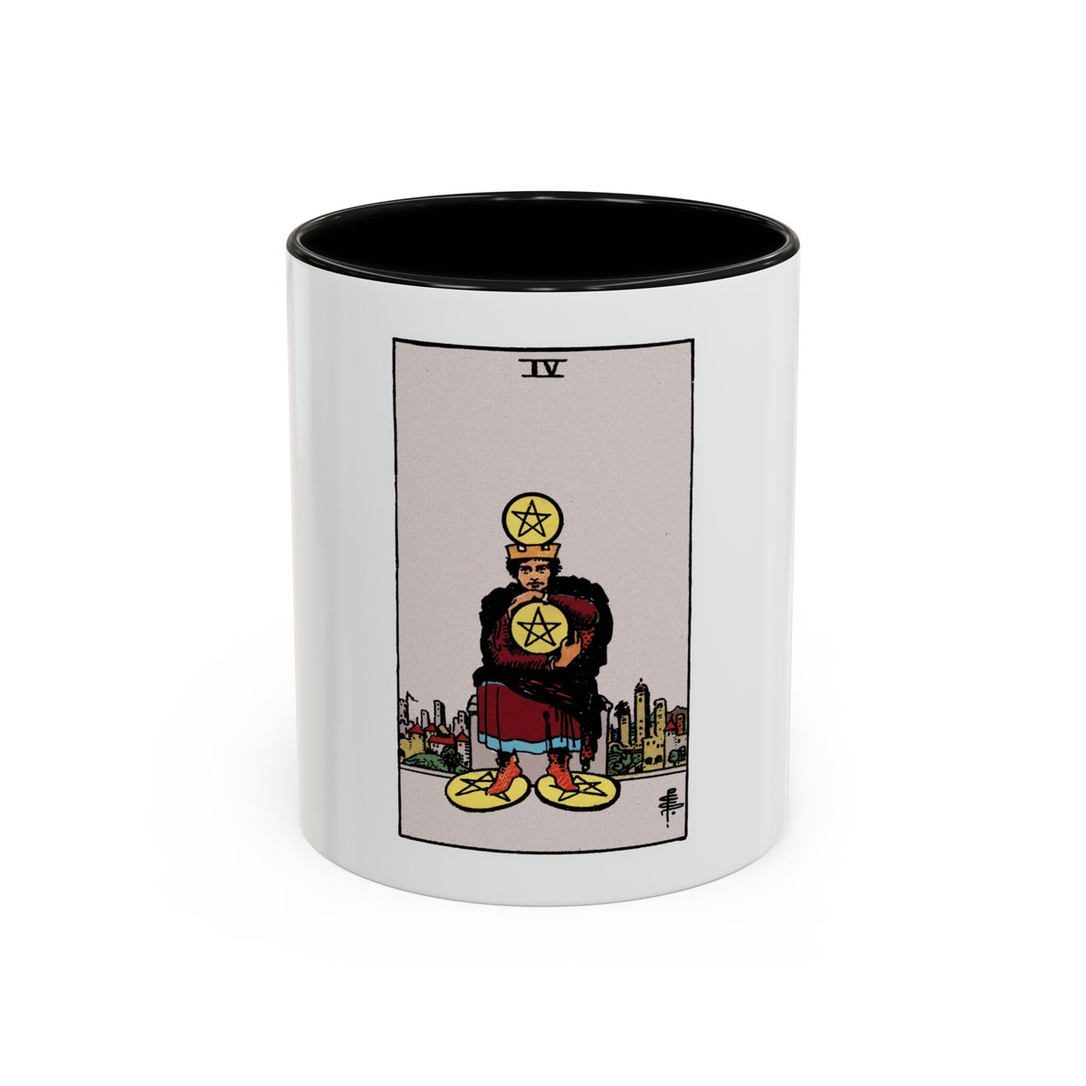 The 4 of Pentacles (Tarot Card) Accent Coffee Mug