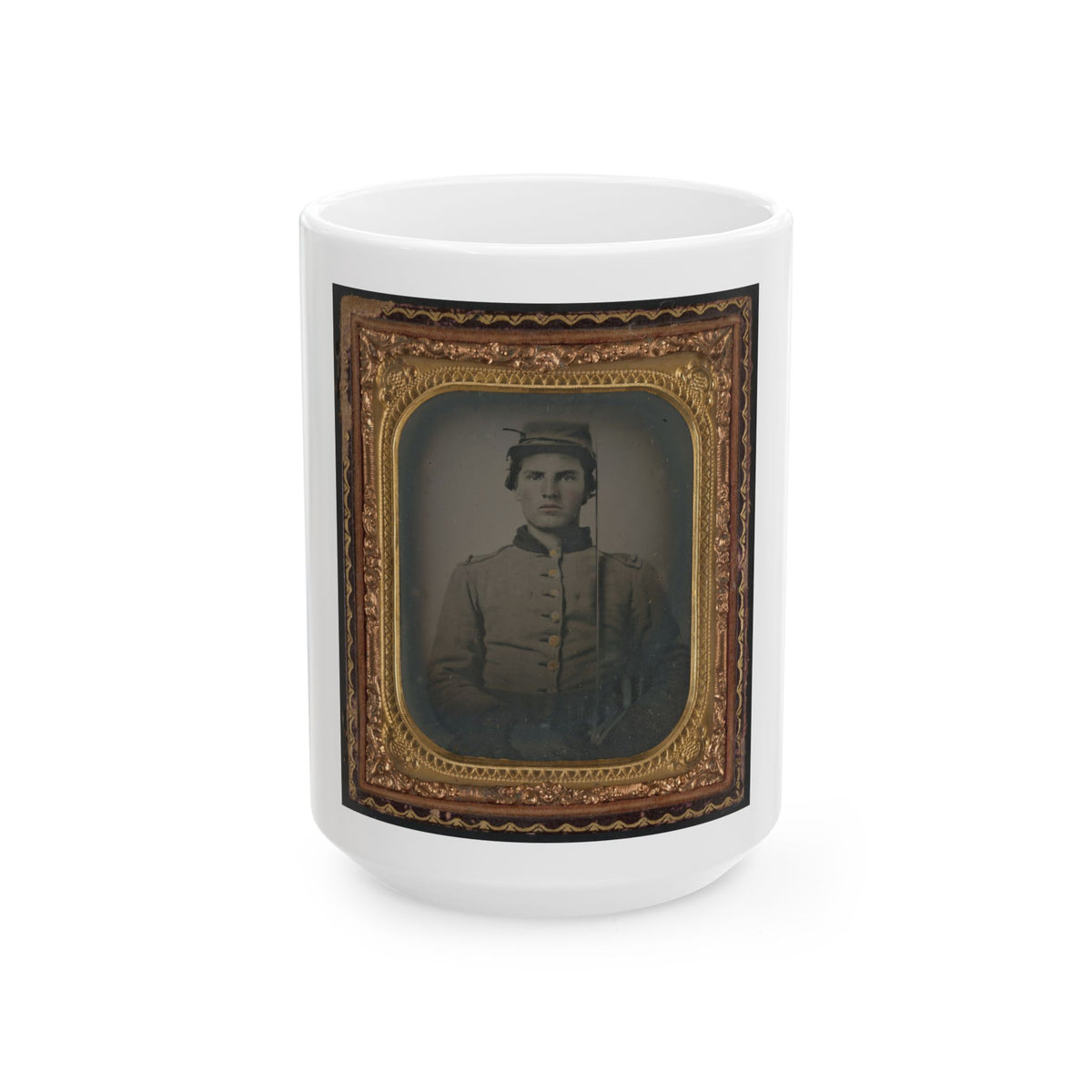 Unidentified Soldier In Confederate Uniform With Cavalry Sword (U.S. Civil War) White Coffee Mug