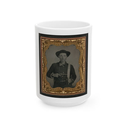 Unidentified Soldier In Confederate Uniform And Round Hat With Baby Colt Dragoon Revolver And D-Guard Bowie Knife (U.S. Civil War) White Coffee Mug