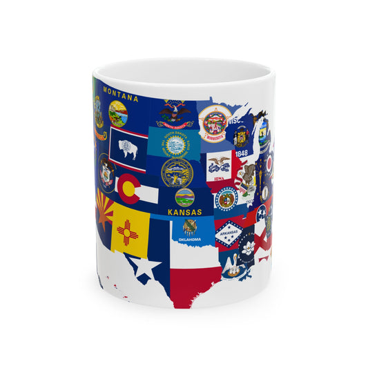 Flag-map of the 50 states of the United States (United States) White Coffee Mug