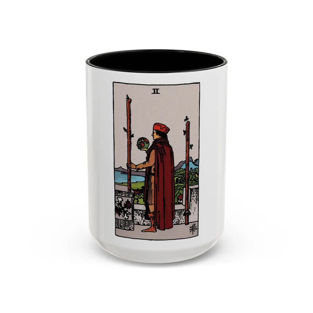 The 2 of Wands (Tarot Card) Accent Coffee Mug-15oz-Black-Go Mug Yourself