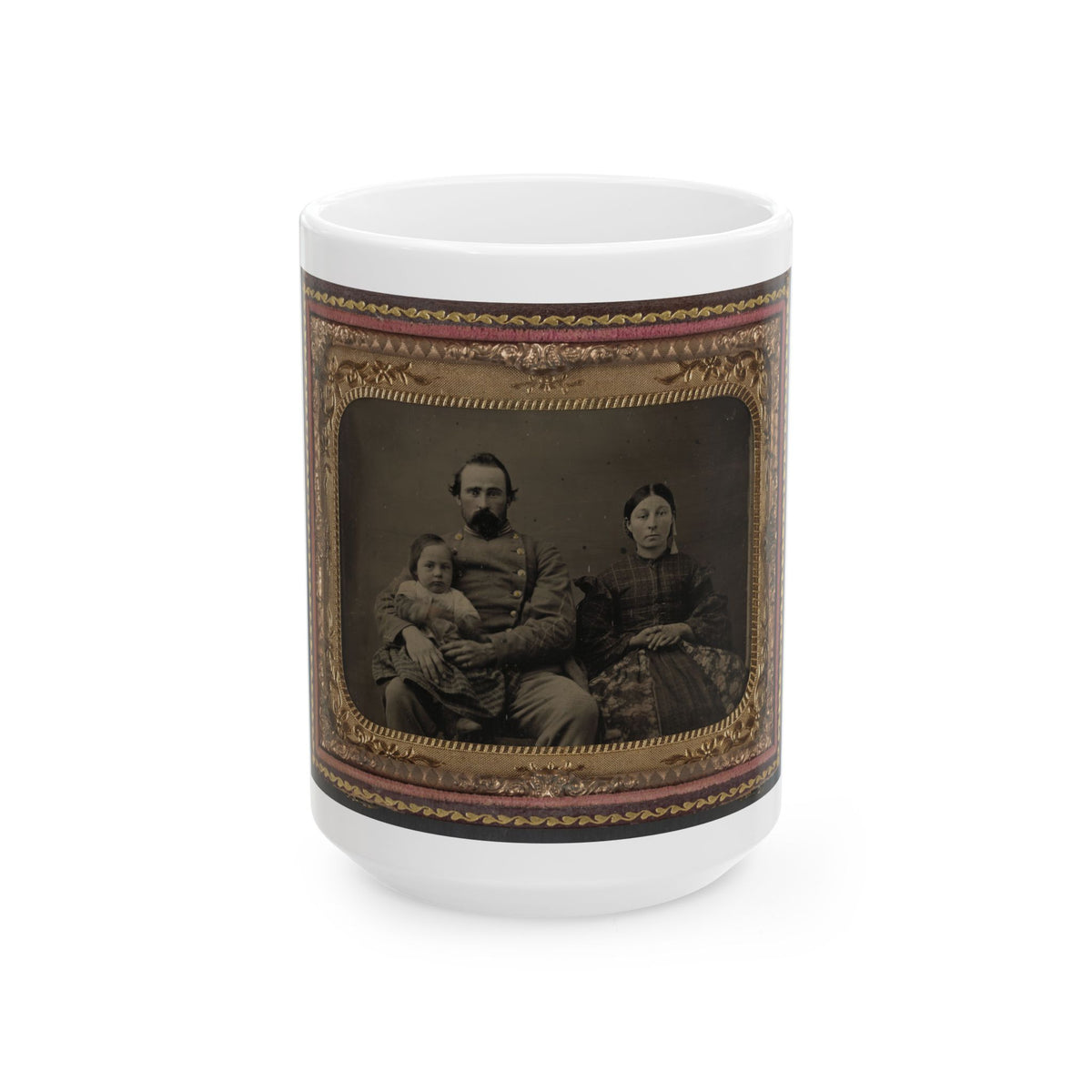 Unidentified Soldier In Confederate 1st Lieutenant's Uniform With Wife And Baby (U.S. Civil War) White Coffee Mug