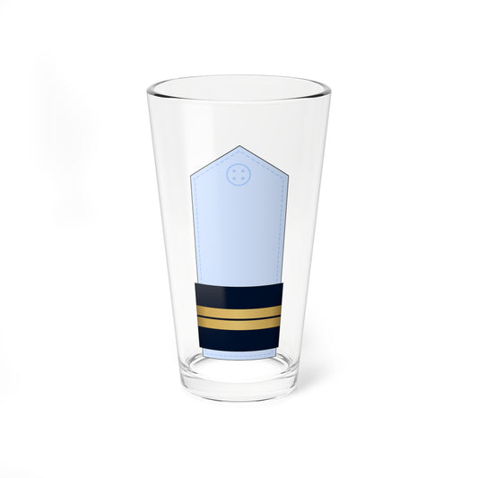Pale blue military shoulder board with a navy band crossed by two horizontal gold stripes.