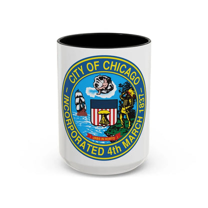 Seal of Chicago Illinois - Accent Coffee Mug-15oz-Black-Go Mug Yourself