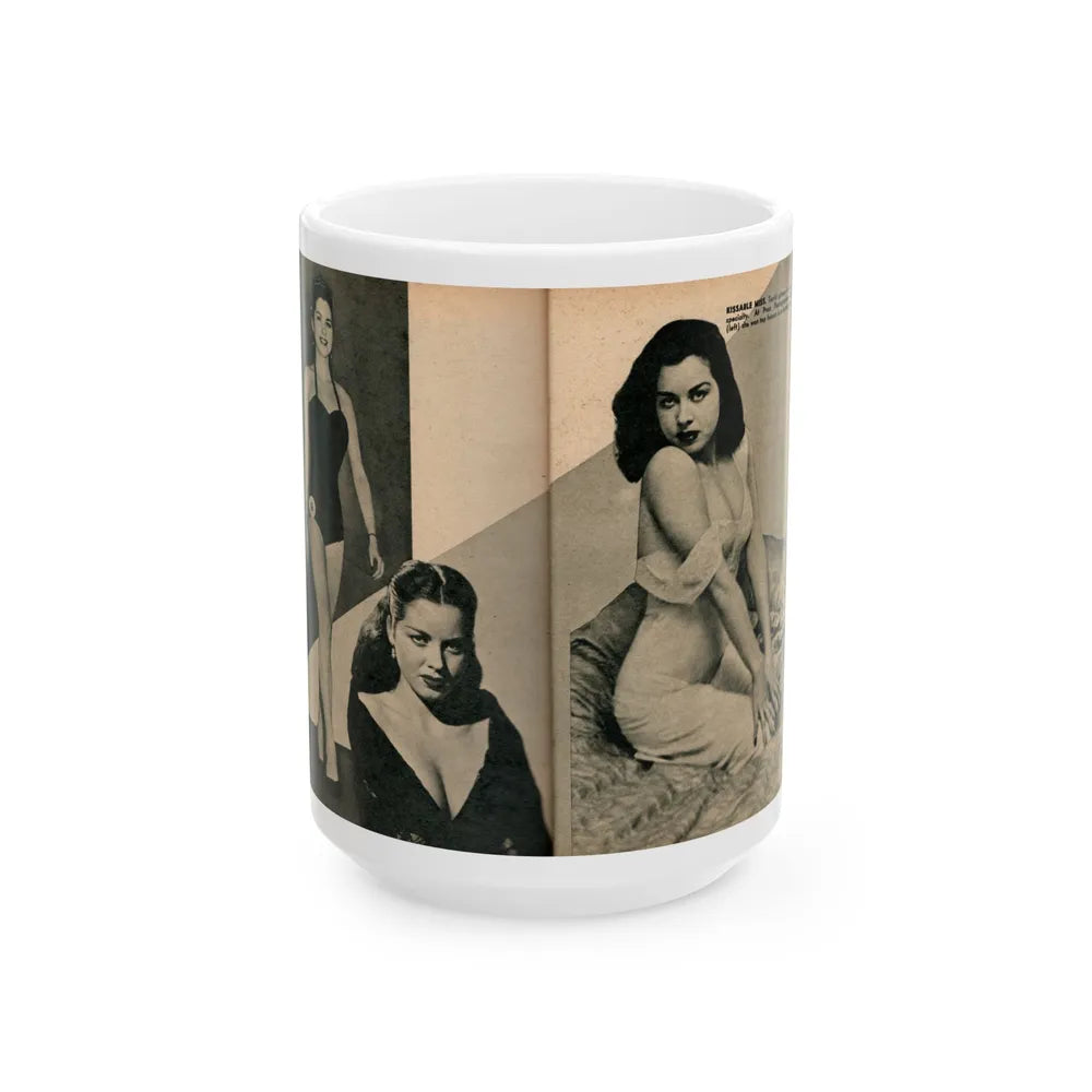 Jeanne Carmen #325 - Page 88 & 89 Pages 4 & 5 of 5 with 2 B&W Pin-Up Pics & 1 B&W Glamour Pic from PHOTO Digest Mag. Sept. '53 (Vintage Female Icon) White Coffee Mug-15oz-Go Mug Yourself