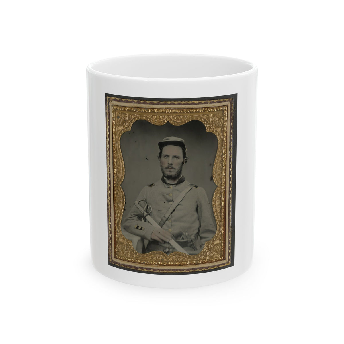 Unidentified Soldier In North Carolina Uniform With Sword And Revolver (U.S. Civil War) White Coffee Mug