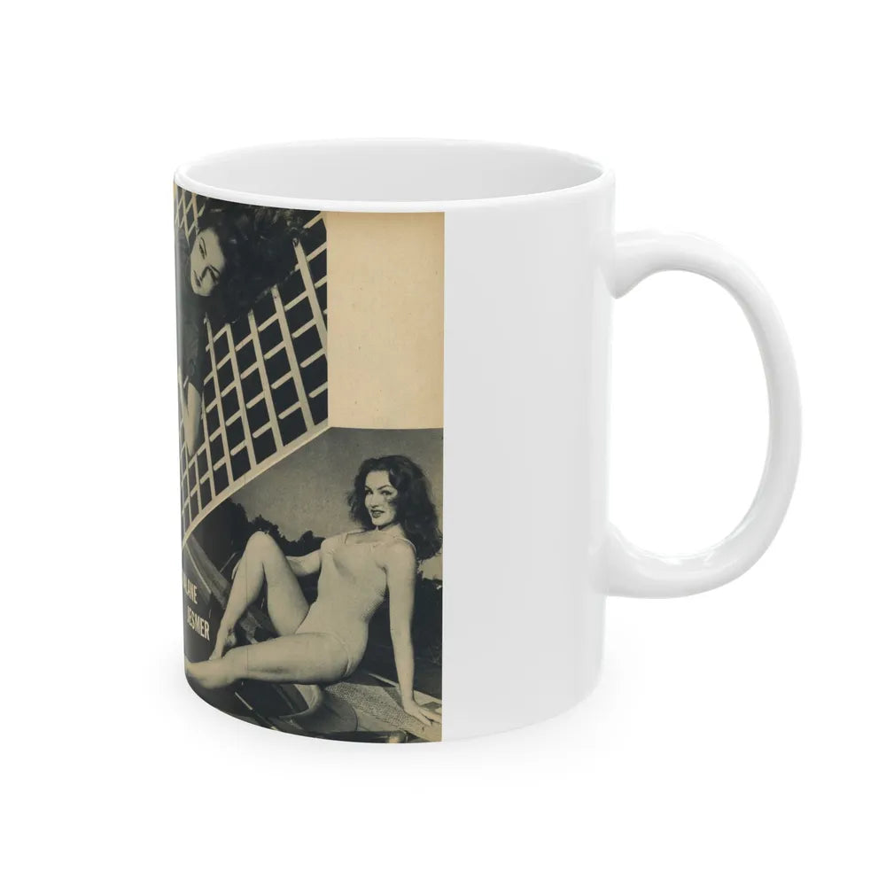 Julie Newmar #169 - Pages 16-17 Pages 2 & 3 of 5 with, Julie+ 3 Large B&W Photos from COVER GIRLS MODELS Mag. Nov. '53 (Vintage Female Icon) White Coffee Mug-Go Mug Yourself