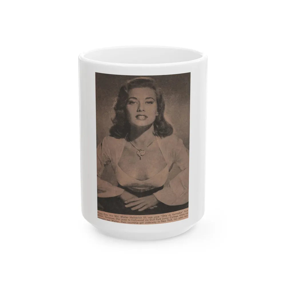 Peggy Dow #63 - 4x6 Early 50's B&W Glamour Photo Magazine Clipping (Vintage Female Icon) White Coffee Mug-15oz-Go Mug Yourself