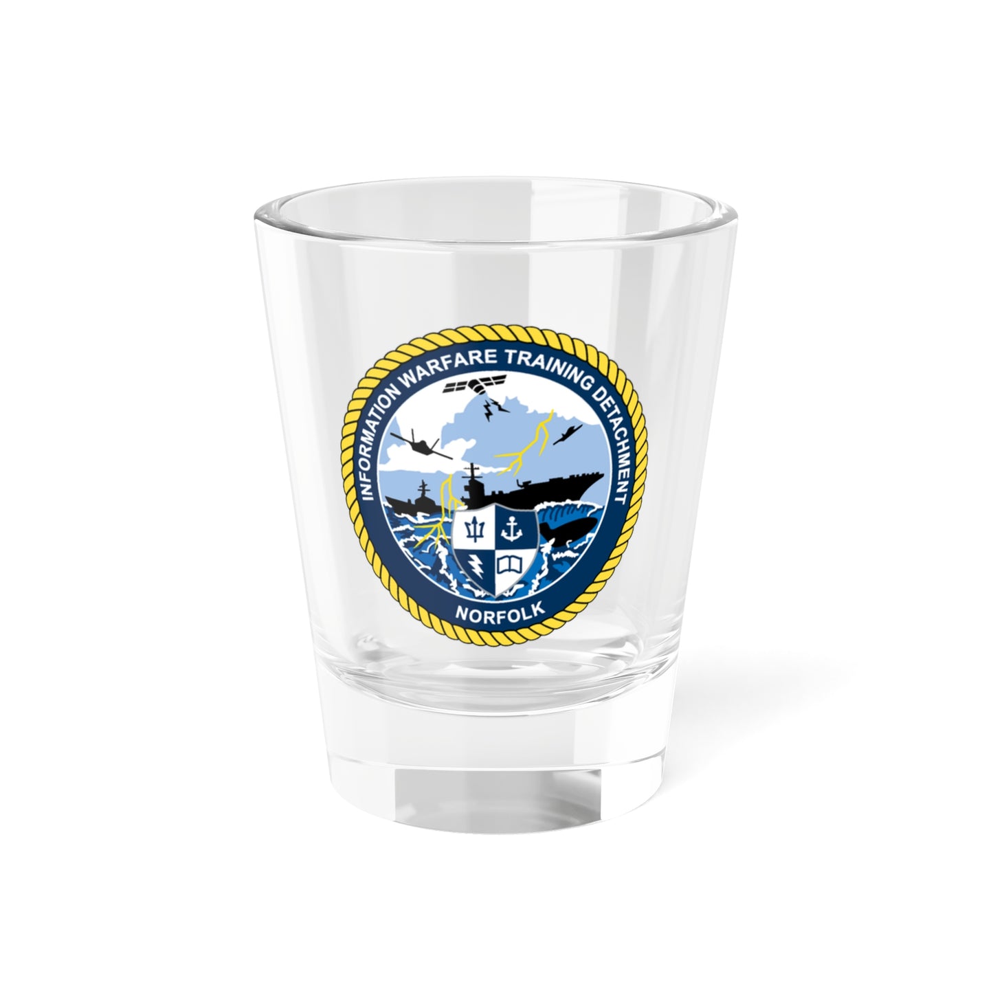 Verre à liqueur du Détachement d'entraînement à la guerre de l'information de Norfolk (US Navy) 1,5 oz