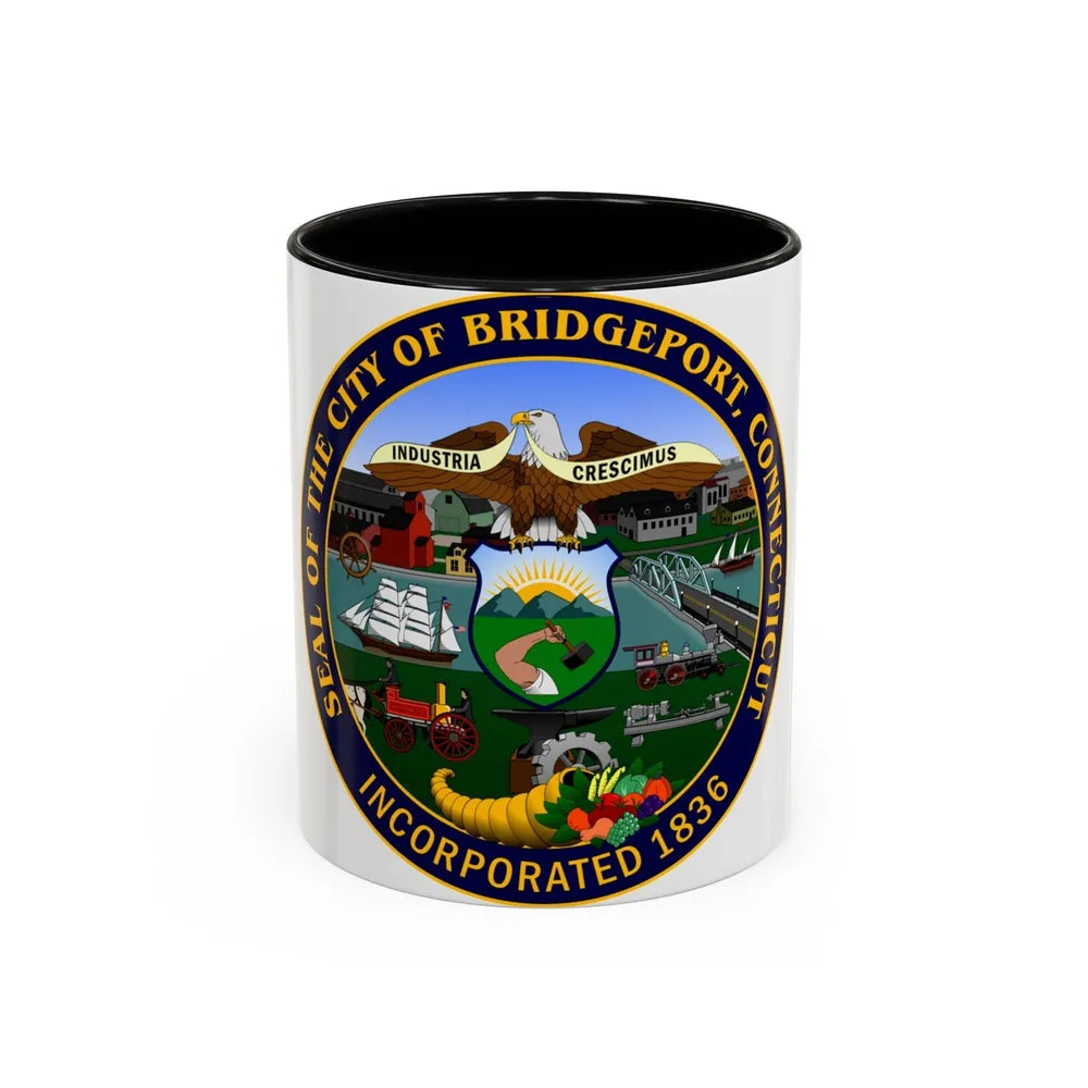 Seal of Bridgeport Connecticut - Accent Coffee Mug-11oz-Black-Go Mug Yourself