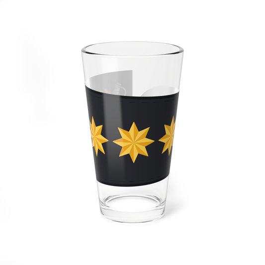 Horizontal black military shoulder board with three gold eight-pointed stars, a gold crescent and a laurel sprig.