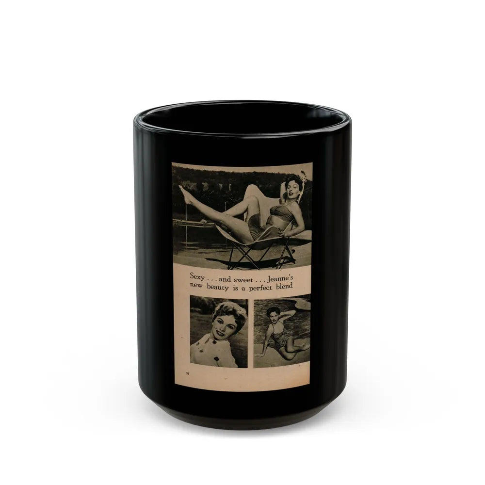 Jeanne Crain #105 - Pages 7 of 7 with, 3 B&W Photos & 1 Caption from Sensation Digest Mag. '54 (Vintage Female Icon) Black Coffee Mug-15oz-Go Mug Yourself