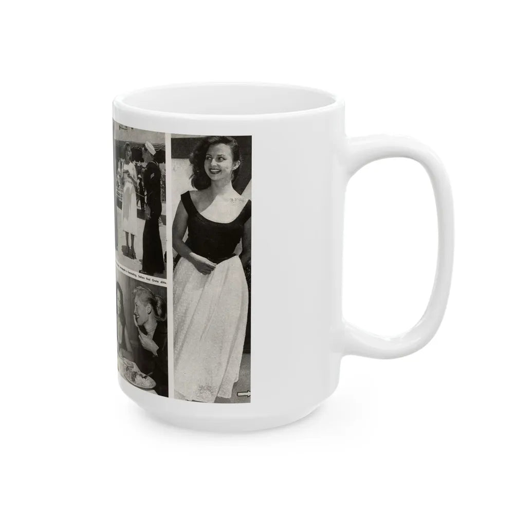 Greta Thyssen #16 - American Beauties Mag. '53 - 2 Pages with, 5 B&W Photos (Vintage Female Icon) White Coffee Mug-Go Mug Yourself