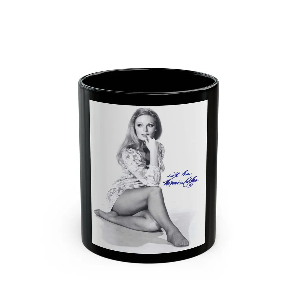 Veronica Carlson #10 - 8x10 B&W Glamour Full Body Dress & Stockings Shot #021 (Vintage Female Icon) Black Coffee Mug-11oz-Go Mug Yourself