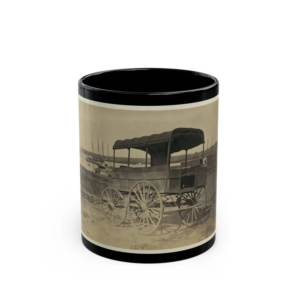 Covered Wagon With Side Curtains Rolled Up At A Military Facility (U.S. Civil War) Black Coffee Mug-11oz-Go Mug Yourself