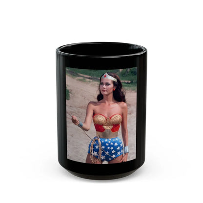 Lynda Carter #246 (Vintage Female Icon) Black Coffee Mug-15oz-Go Mug Yourself