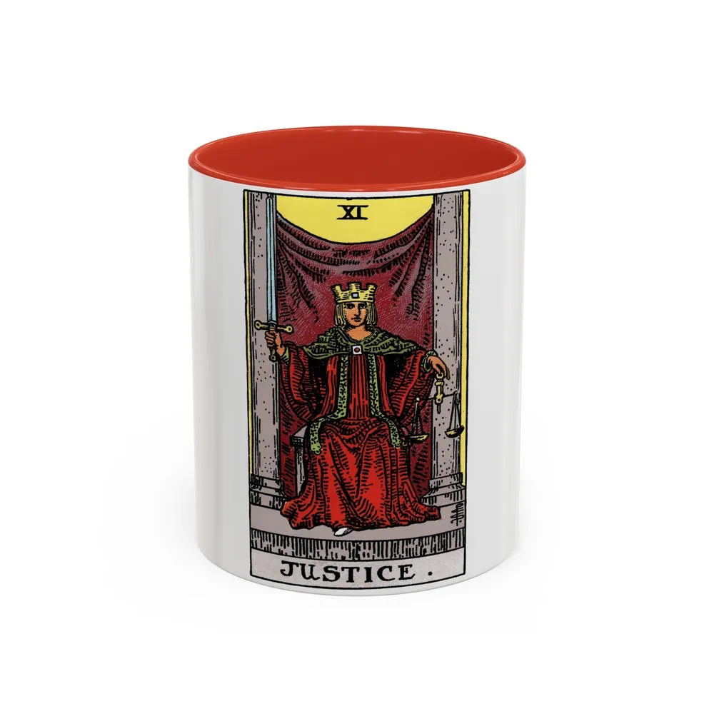 Justice (Tarot Card) Accent Coffee Mug-11oz-Red-Go Mug Yourself