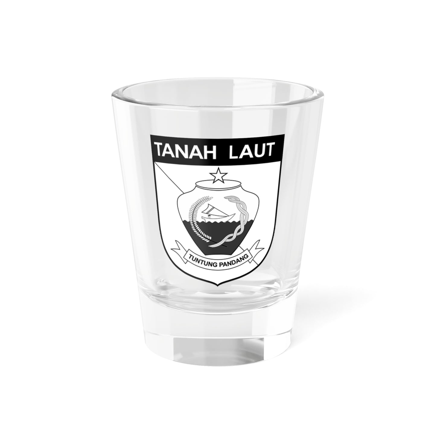 Lambang Kabupaten Tanah Laut Hitam Putih (Indonesia) (Coat of Arms) Shot Glass 1.5oz