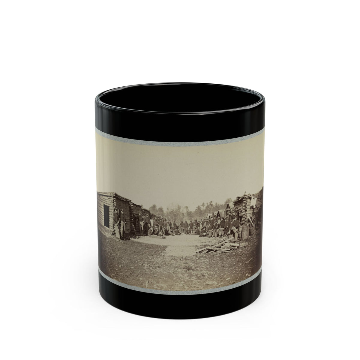 Union Soldiers, In Camp, Posed In Front Of Log Buildings (U.S. Civil War) Black Coffee Mug